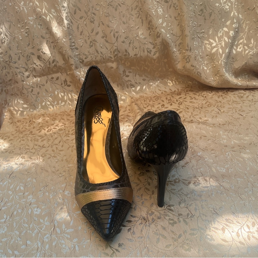 Carlos Santana Size 7.5 Black with Gold Stilettos - Picture 6 of 10